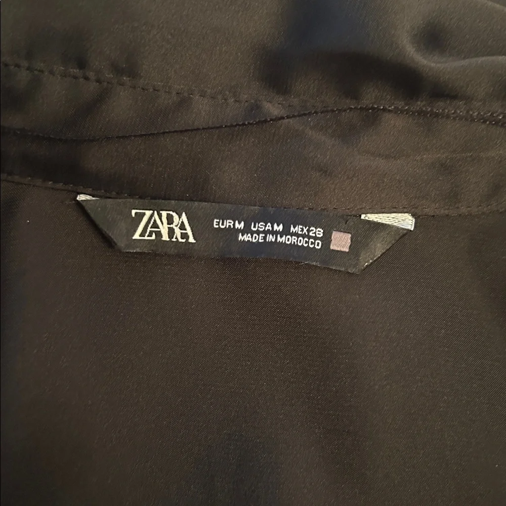 Zara Black Satin Button-Down Shirt - Picture 8 of 8